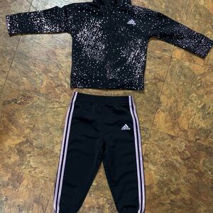 Adidas Black and Pink Speckled Hoodie Set